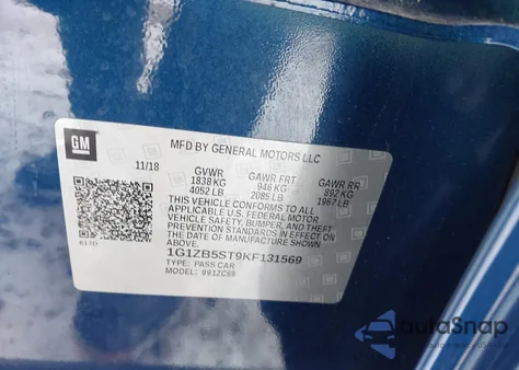 2019 Chevrolet Malibu 1Ls из США, поврежденный, VIN 1G1ZB5ST9KF131569